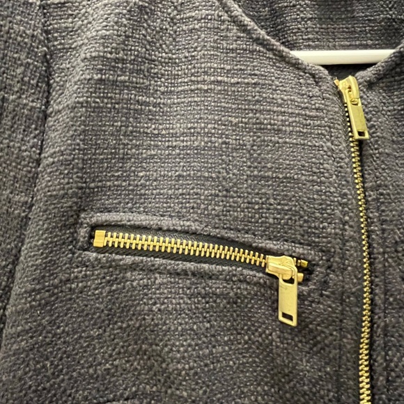 H&M Charcoal Textured Tweed Jacket Blazer with Gold Details - Picture 8 of 8